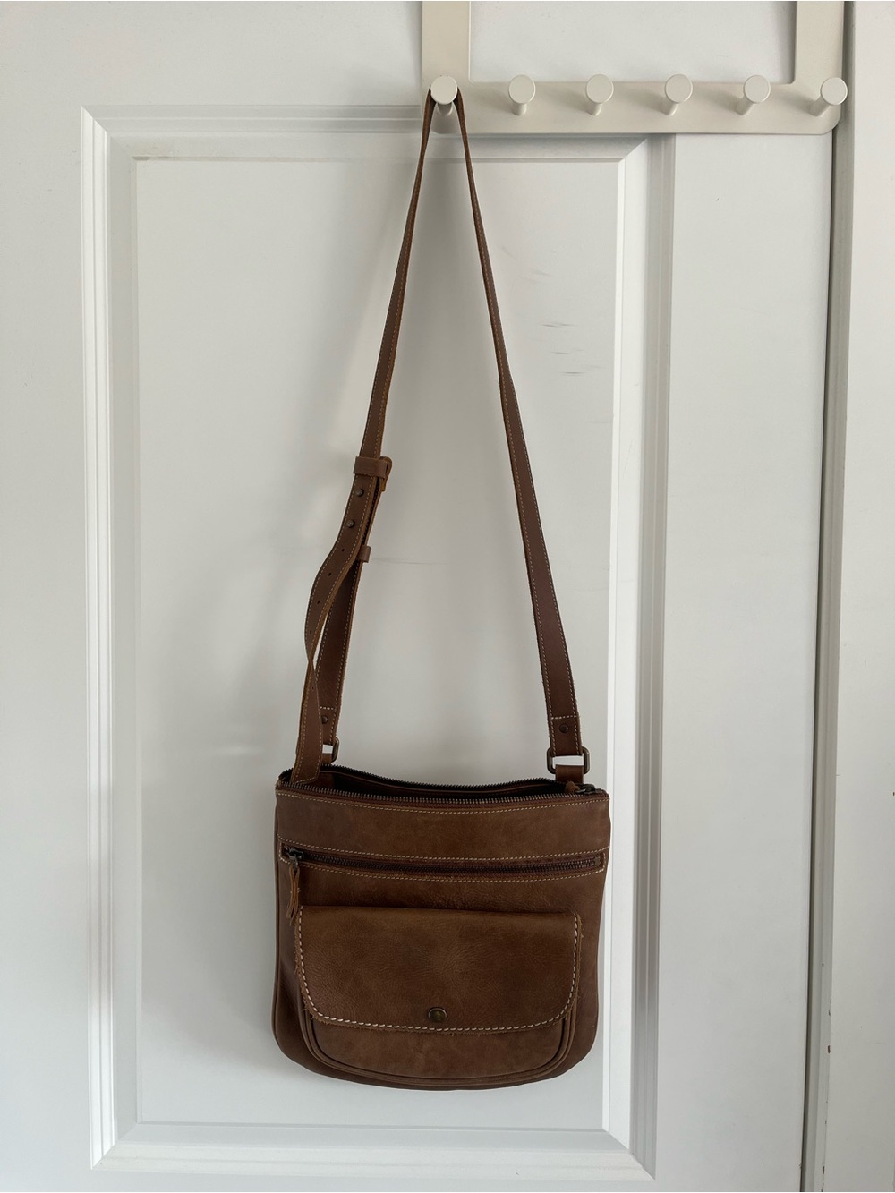 Roots Brown Leather Crossbody Bag
